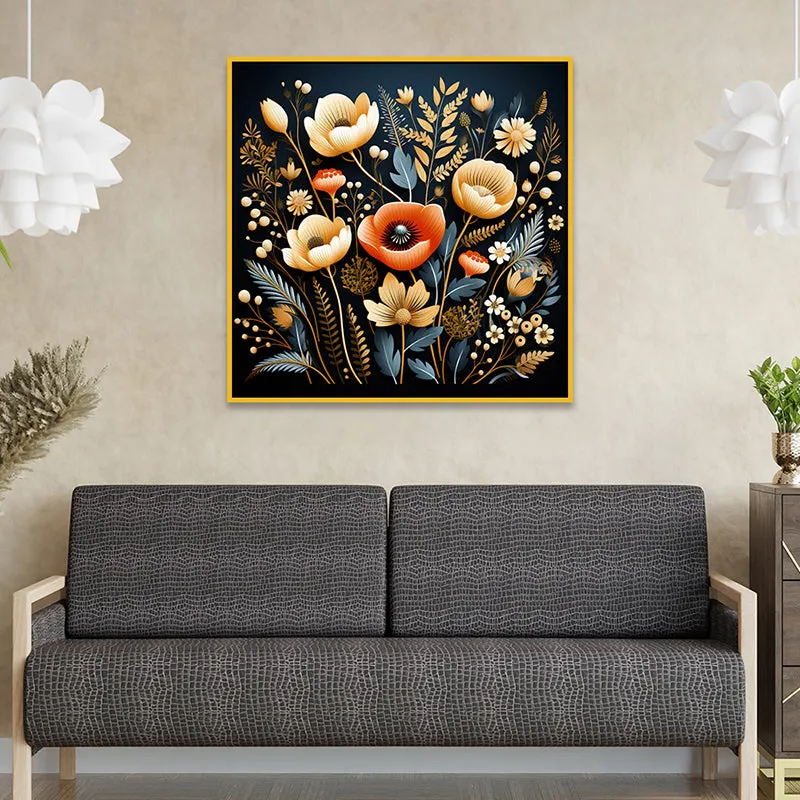 Luminous Blooms Canvas Wall Painting With Frame - Gold media 4