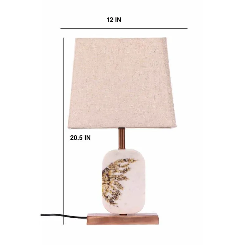 Winged Printed Marble & Copper Base Fabric Table Lamp - Beige,White media 5