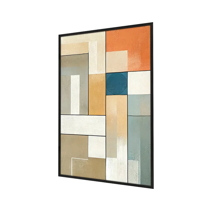 Hues of Earth Geometric Wall Painting With Frame media 3