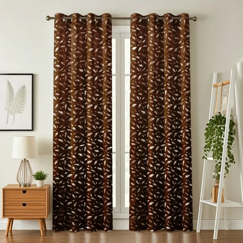 Glow Mist Printed Velvet Curtains (Brown,Gold) - Set Of Two media 1