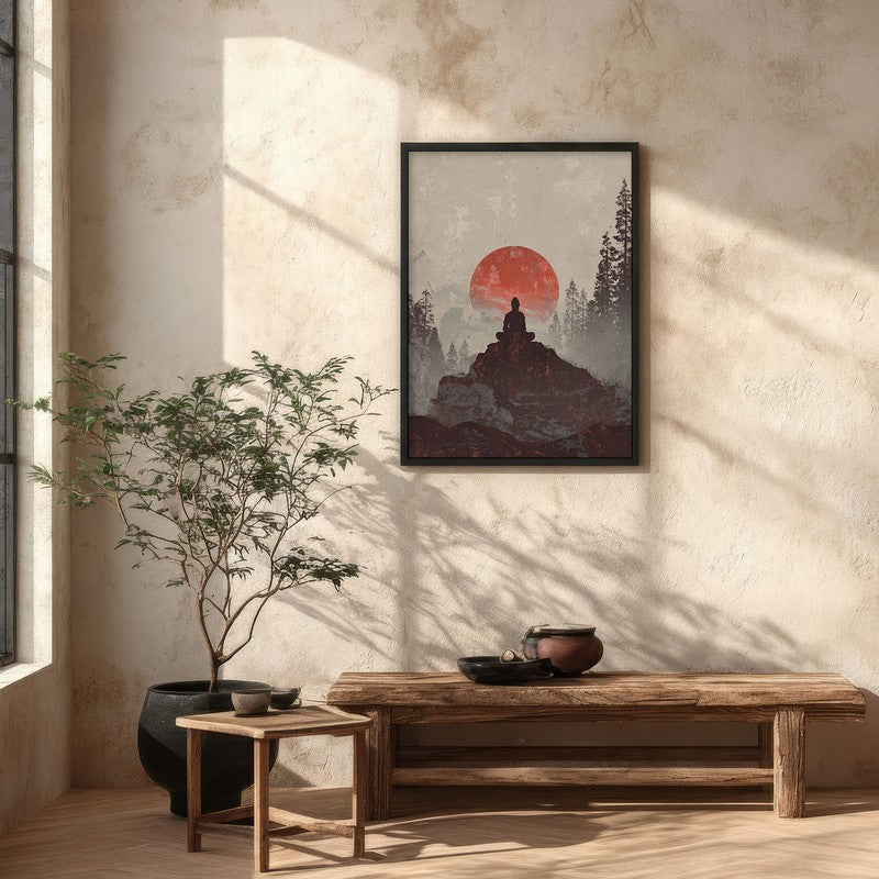 Crimson Sun III Over Silent Peaks Wall Painting With Black Frame media 4