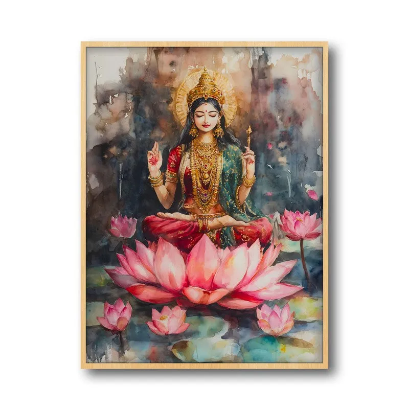 Shri Padmavati Spiritual Archival Paper Wall Painting - Natural Brown Frame media 5