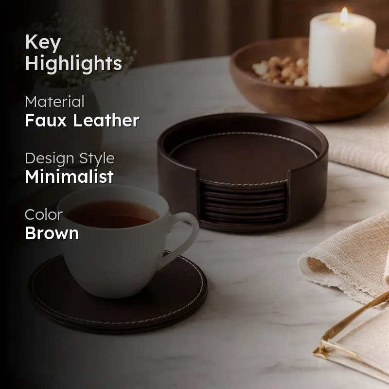 AarviDecor TableGuard Faux Leather Designer Coasters - Seven Piece Set media 2
