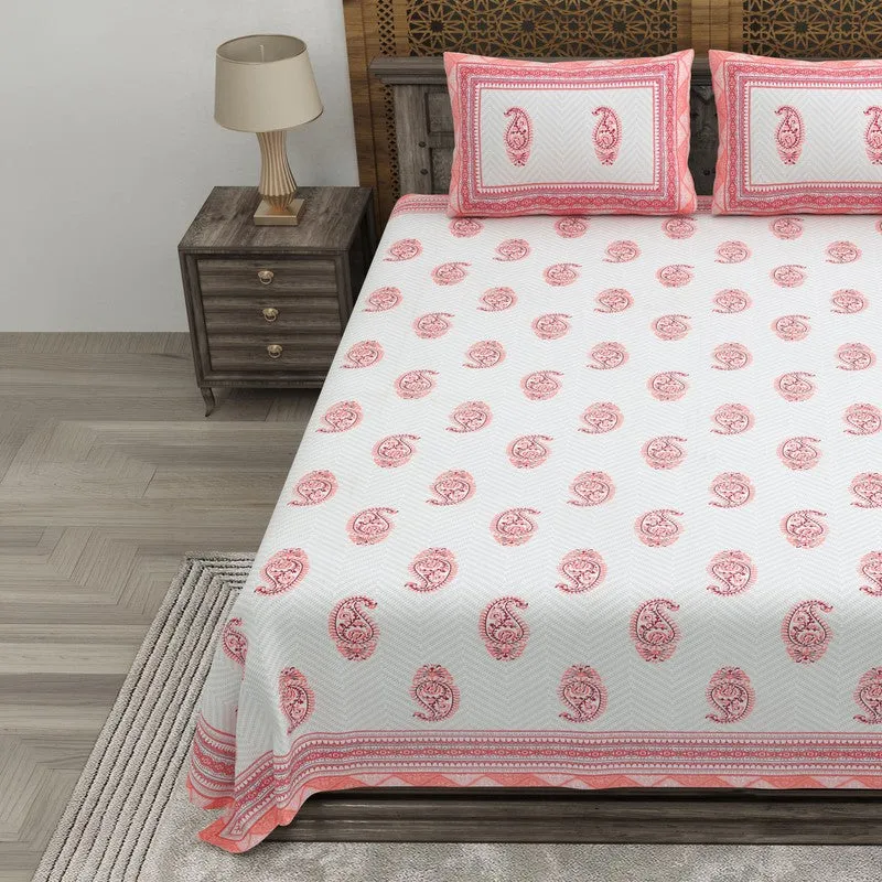 Vineva Cotton Bedsheet (Pink,White) - 240 TC media 3
