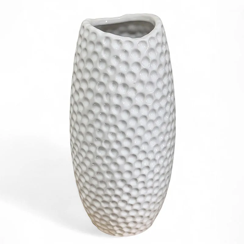 Rain Ridge Textured Ceramic Vase (White) - Large media 3