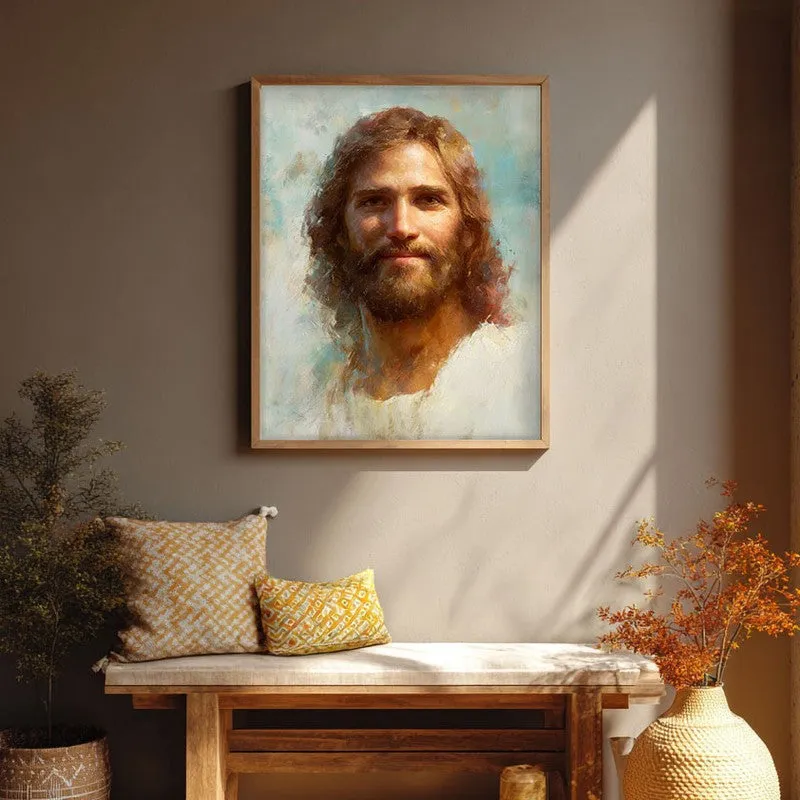 Christ the Light Archival Paper Wall Painting With Brown Frame media 1
