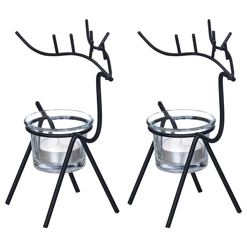 Prancing Flame Metal Tea Light Holder (Black) - Set Of Two media 6