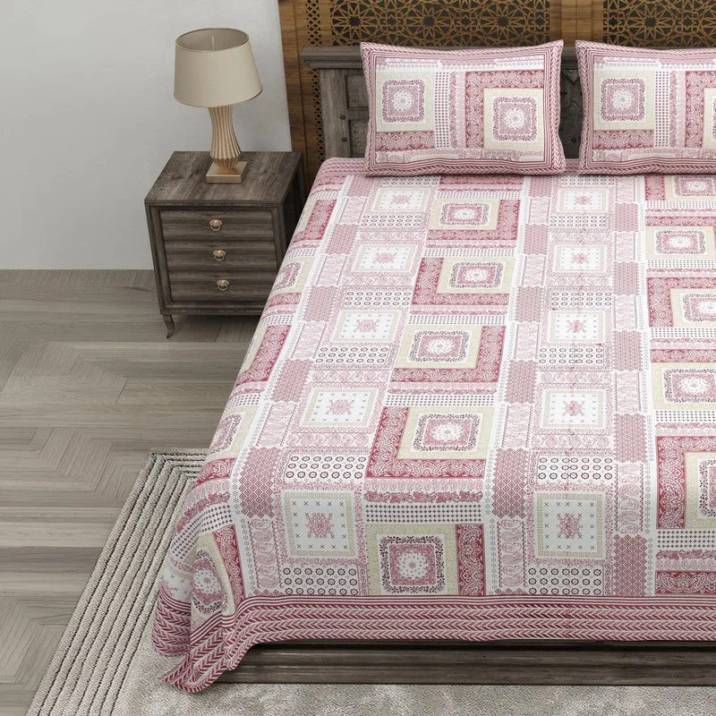 Looma Cotton Bedsheet (Pink,White) - 240 TC media 3