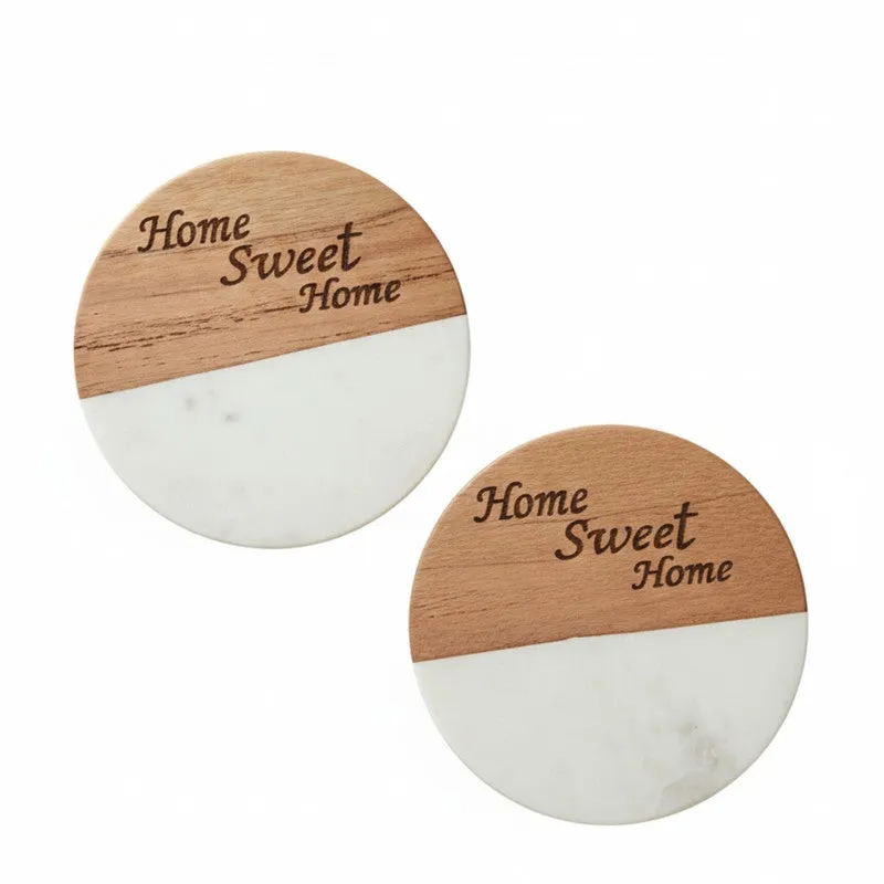 Mocha Round Engraved Marble Coasters - Set Of Two media 3