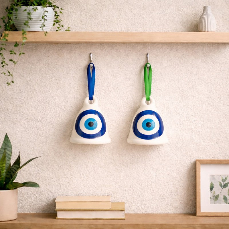 Nazar Suraksha Ceramic Hanging Bells - Set of Two