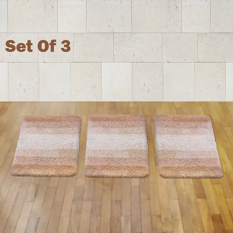 Elvira Anti Skid Striped Bath Mat (Beige) - Set Of Three media 1