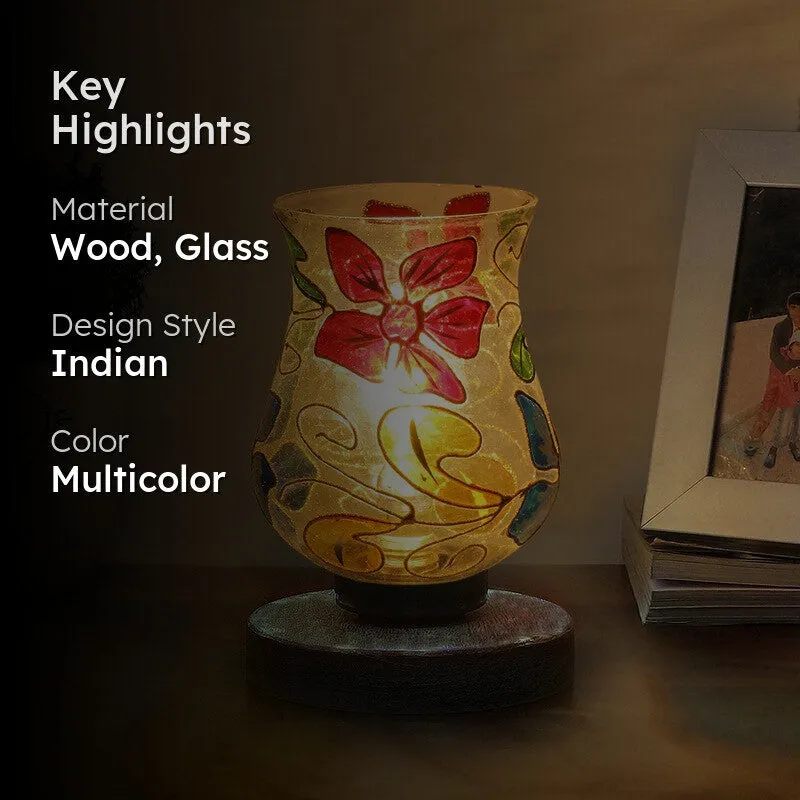Glimora Mosaic Glass Table Lamp With Wooden Base - Multicolor media 2