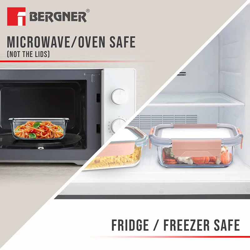 Bergner Glass Vault Airtight Glass Tiffin Box (Peach) - 1000 mL media 4