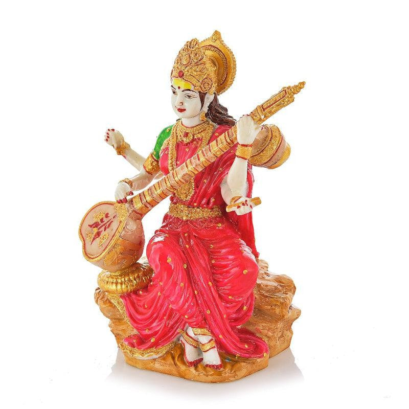 Shri Saraswati Marble Idol - Red & Brown media 3