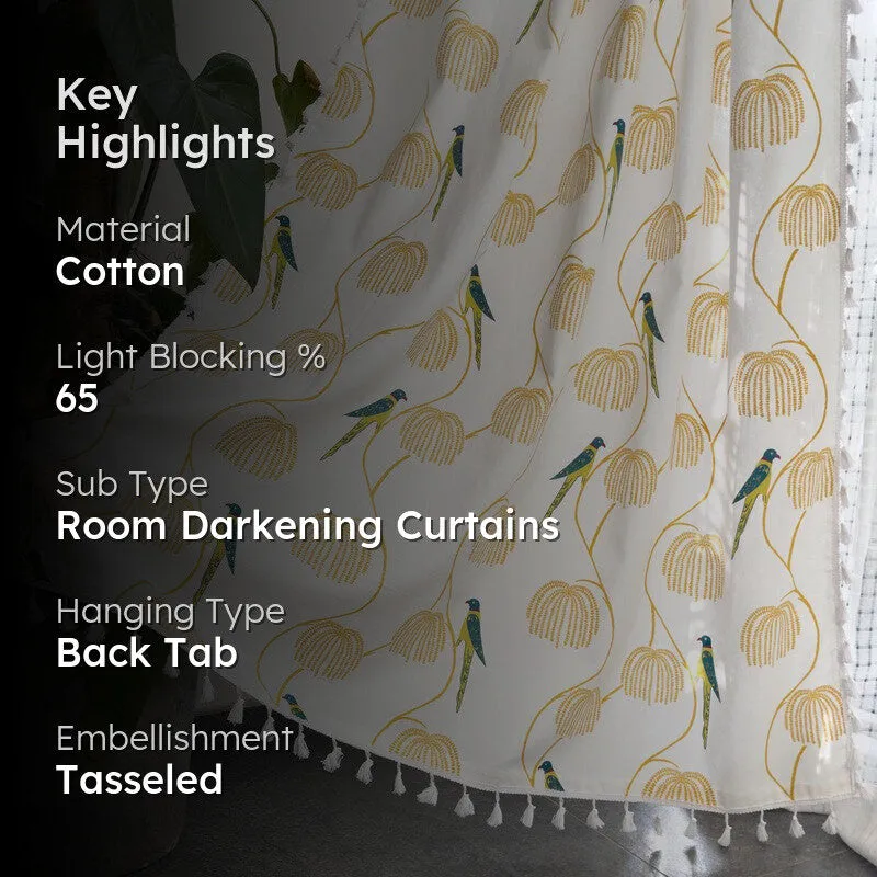 Tranquebar Home Floral Whisper Cotton Curtains(Yellow) - Set Of Two media 2