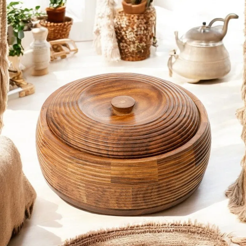 Round Lidded Sheesham Wood Roti Box media 4