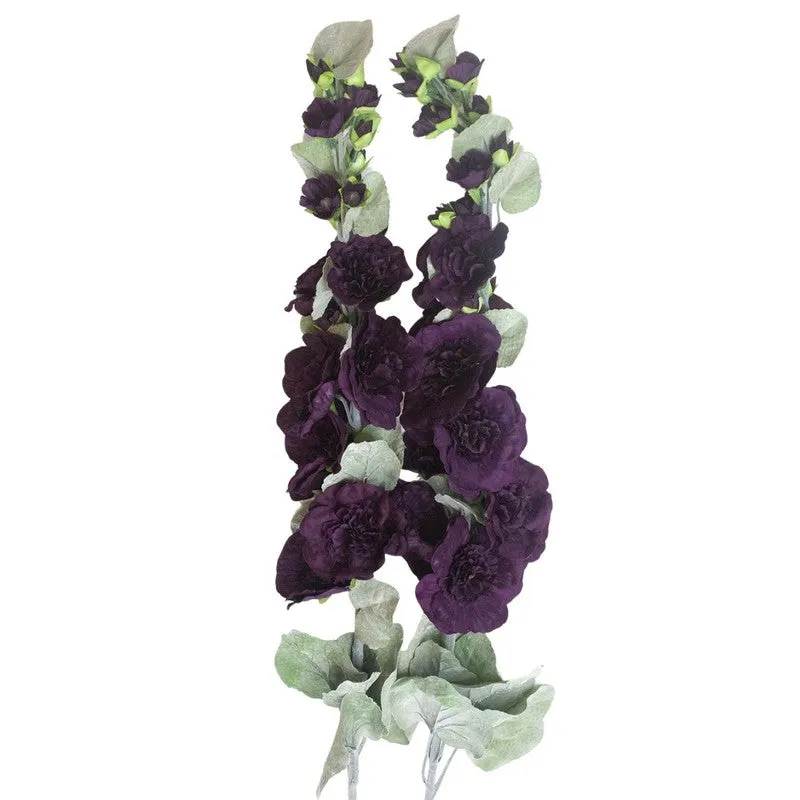 Fresh-Style Artificial Holyhocks Flower Stick (Purple) - Set of Two media 4