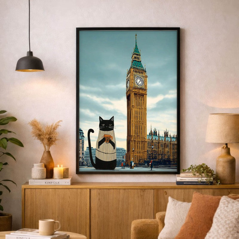 Whiskered Brew Cat Wall Painting With Frame
