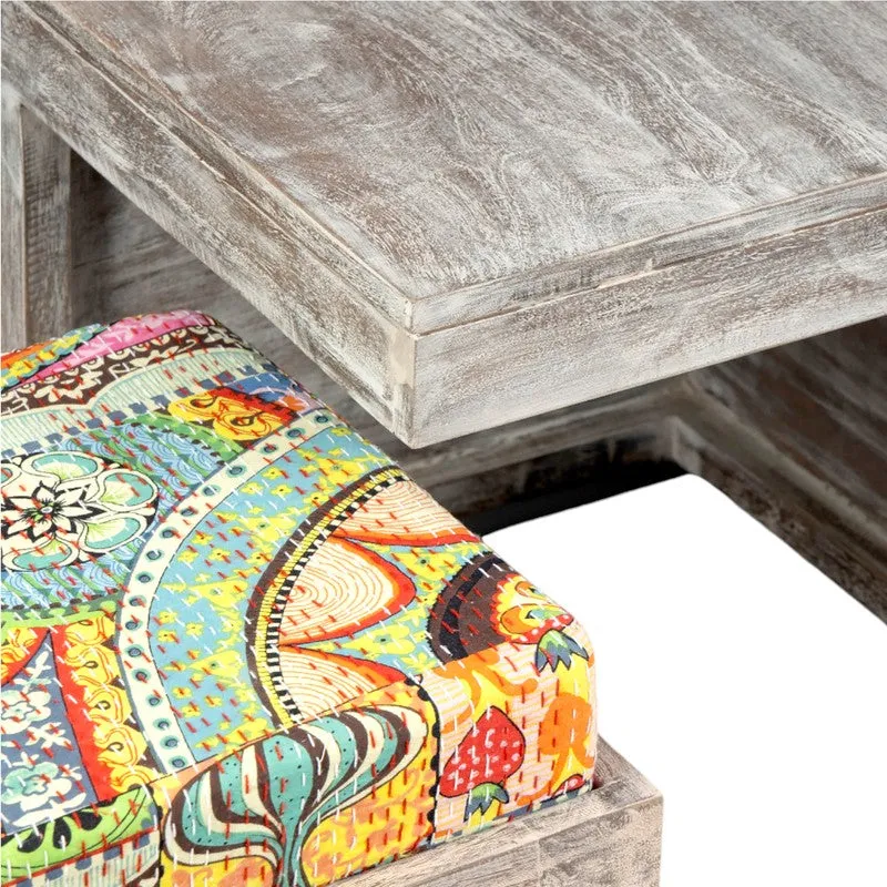 Fervon Sheesham Wooden Center Table with Stools and Cushions (Multicolor) - Nine Piece Set media 5