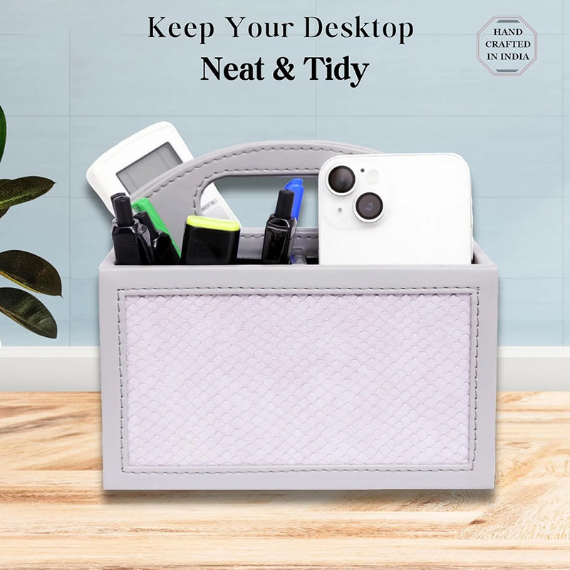 Savan Faux Leather Desk Organiser - Grey media 7