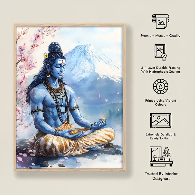 Mahakaleshwar Spiritual Archival Paper Wall Painting - Natural Brown Frame media 8