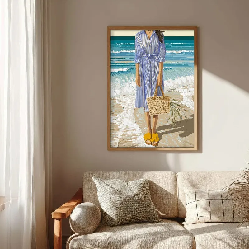 Blue Horizon Canvas Wall Painting - Brown Frame media 6