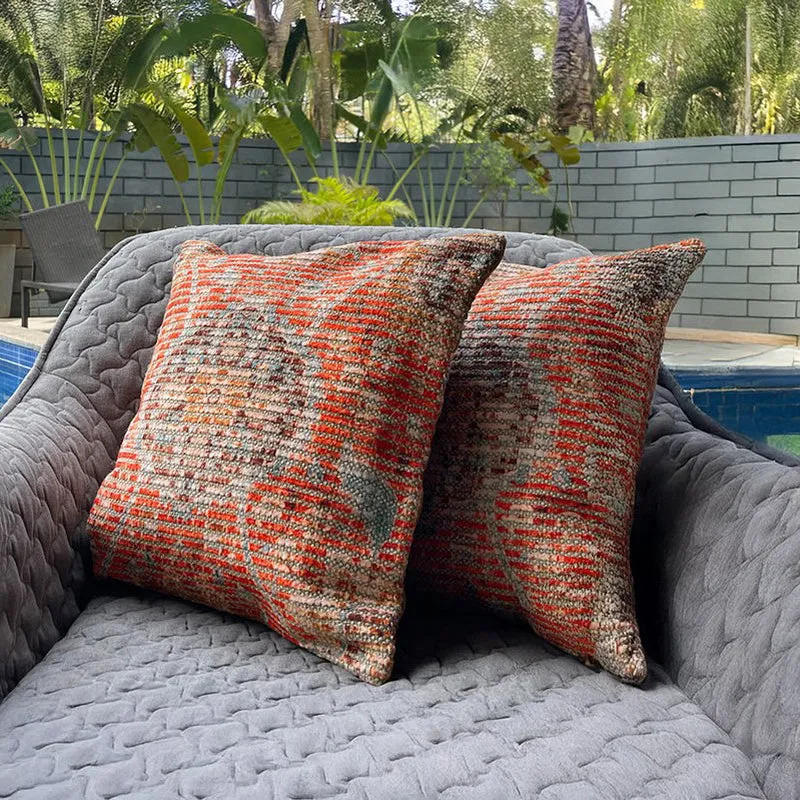 India Circus Terra Spades Tufted Cotton Cushion Cover (White & Brown)- Set Of Two media 3