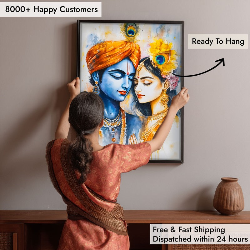 Radhe Krishna Archival Paper Wall Painting With Black Frame media 6