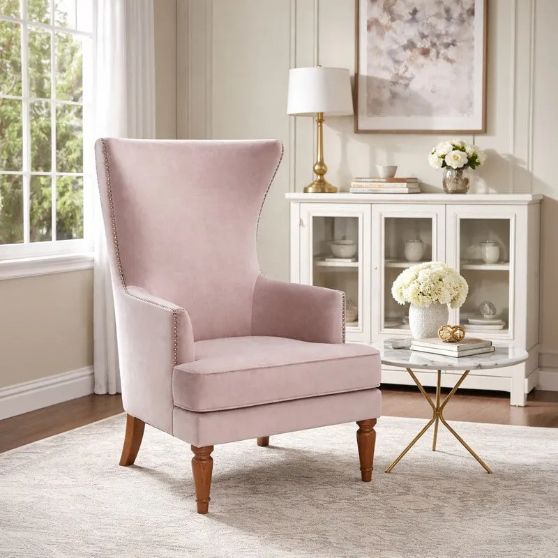 Elysian Teak Wood & Velvet Luxe Lounge Chair - Pink media 1