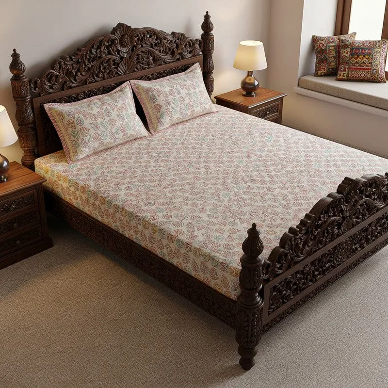 Nistara Floral Cotton Bedsheet (Peach) - 144 TC media 1