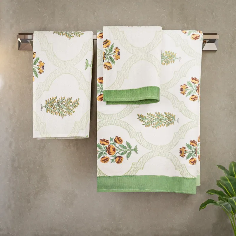 Flora Drift Cotton Towels (Green) - Three Piece Set media 3