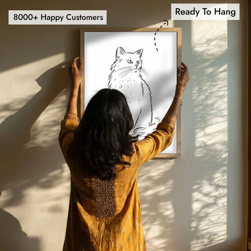 Cat Sketch Archival Canvas Wall Art - Natural Brown Frame media 7