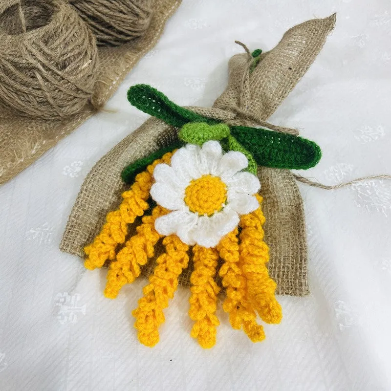 Crochet Handmade Sunflower Bouquet (Yellow,White) - Set Of Seven media 4