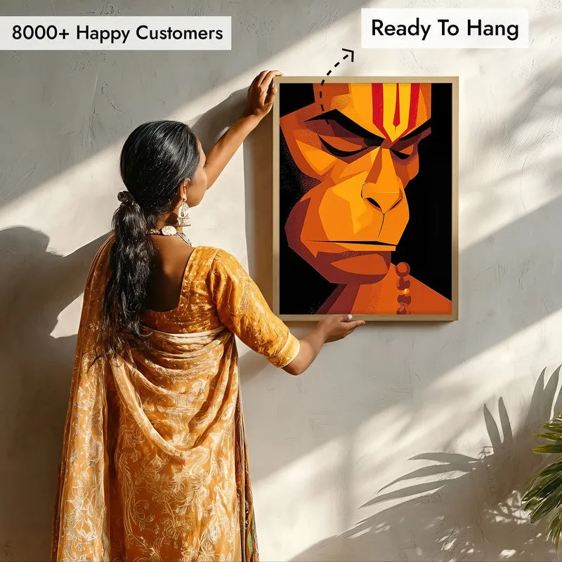 Powerful Bajrangbali II Archival Paper Wall Art - Natural Brown Frame media 7