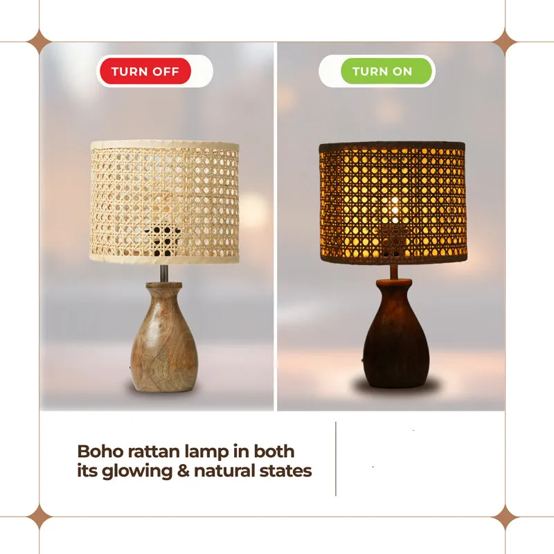 SoftLit Rattan Mango Wood Table Lamp - Beige,Brown media 3