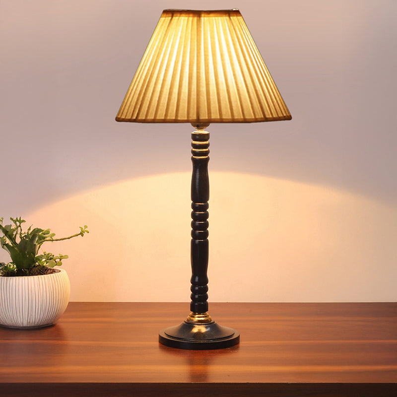 Antique Grace Table Lamp With Carved Wooden Base - White,Black