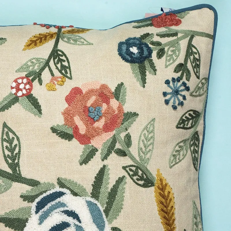 Indigo Petals Embroidered Cotton Cushion Cover media 6