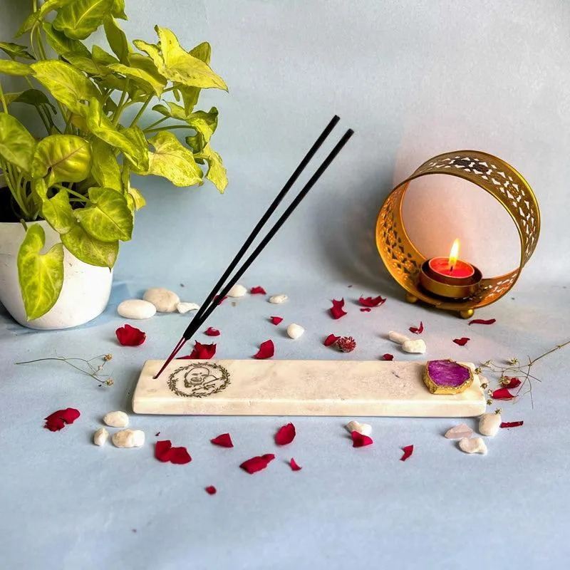 Guruji Marble Incense Holder With Agate Plating - Pink media 4