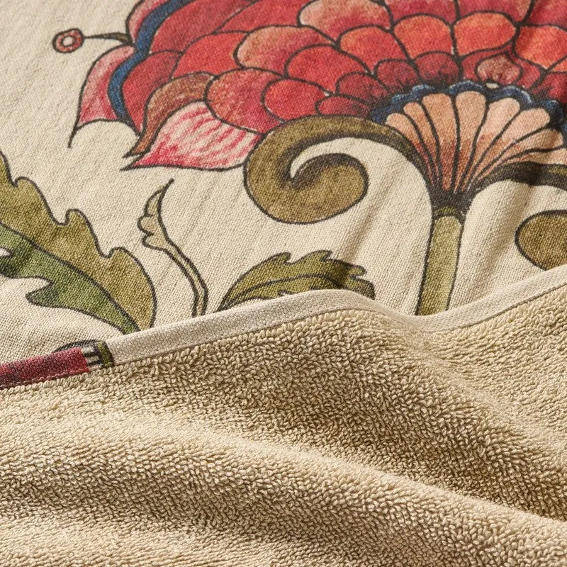 Mehfil Floral Cotton Bath Towels - Off White & Red media 4