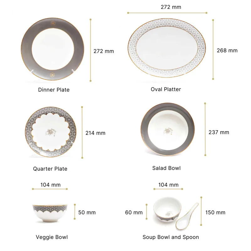 Gilded Legacy 24k Gold Brushed Porcelain Dinner Set (Grey) - 33 Piece Set media 15