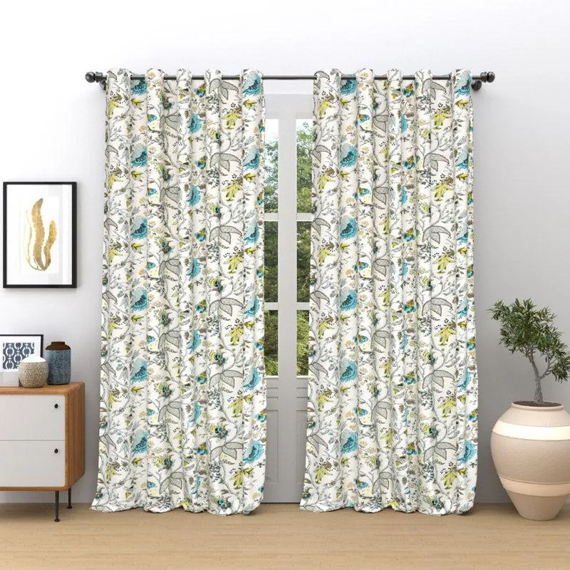 Mivaana Floral Curtain (Blue) - Set Of Two media 1