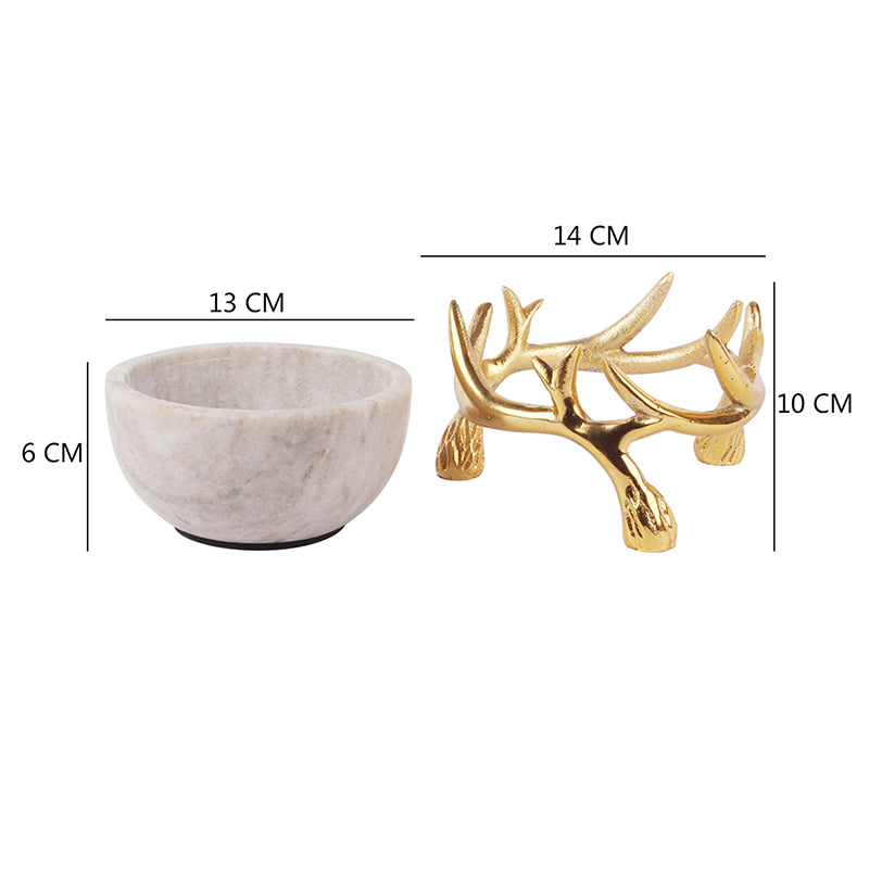 Carrara Cradle Marble Serving Bowl With Metal Stand (Beige) - 300 ML media 8