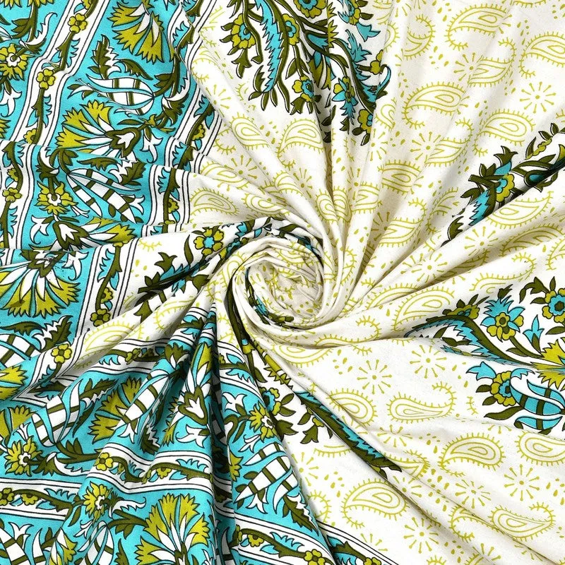 Vineel Cotton Bedsheet (Green,Off White) - 240 TC media 5