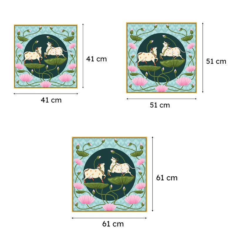 Lotus Pastures Canvas Wall Painting With Frame - Gold media 7