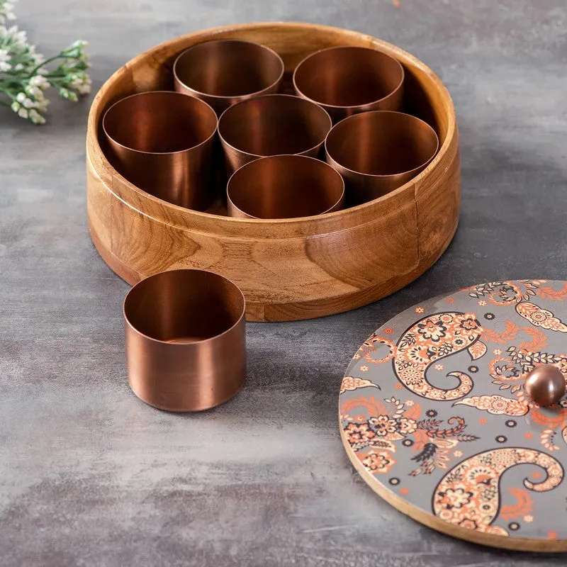 Aurelia Mango Wood Round Masala Box - Three Piece Set media 6