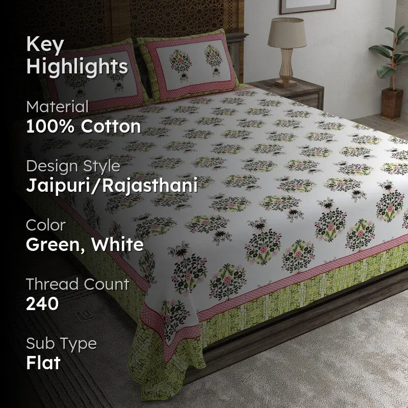 Royaly Cotton Bedsheet (Green,White) - 240 TC media 2