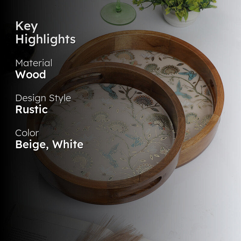 Blossom Glow Round Wooden Serving Tray - Set of Two media 2