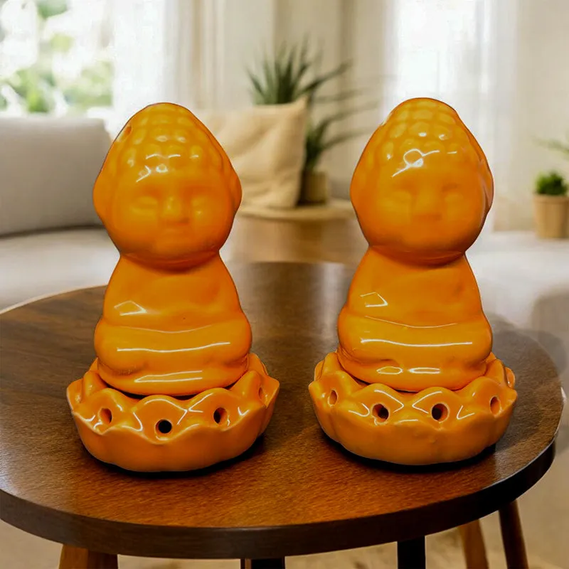 Buddha Ceramic Incense Holder (Orange) - Four Piece Set media 3