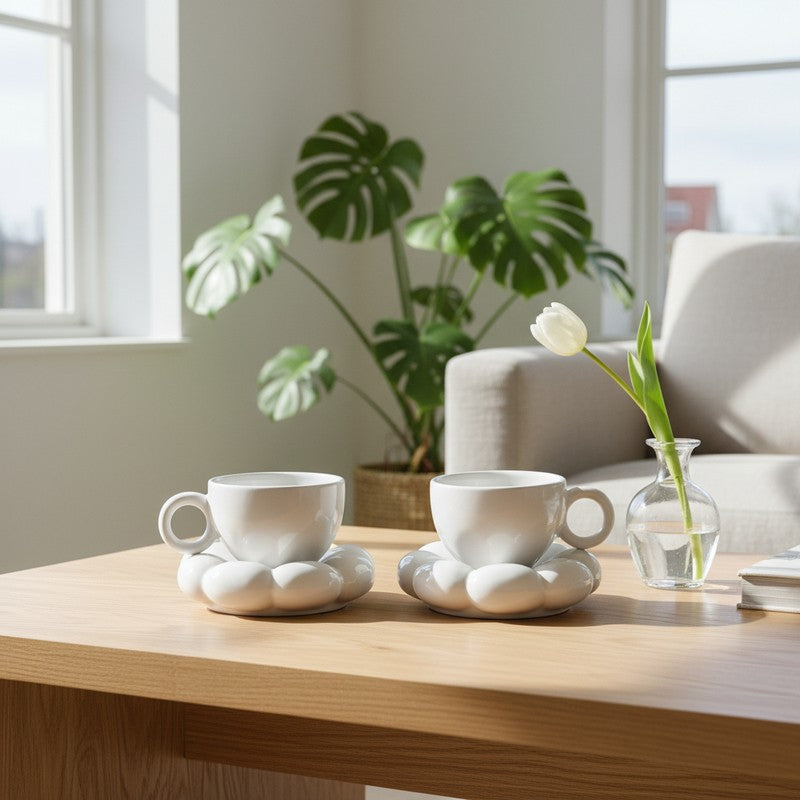 Ceramic Cup & Saucer (White/180 mL Each) - Set of Two