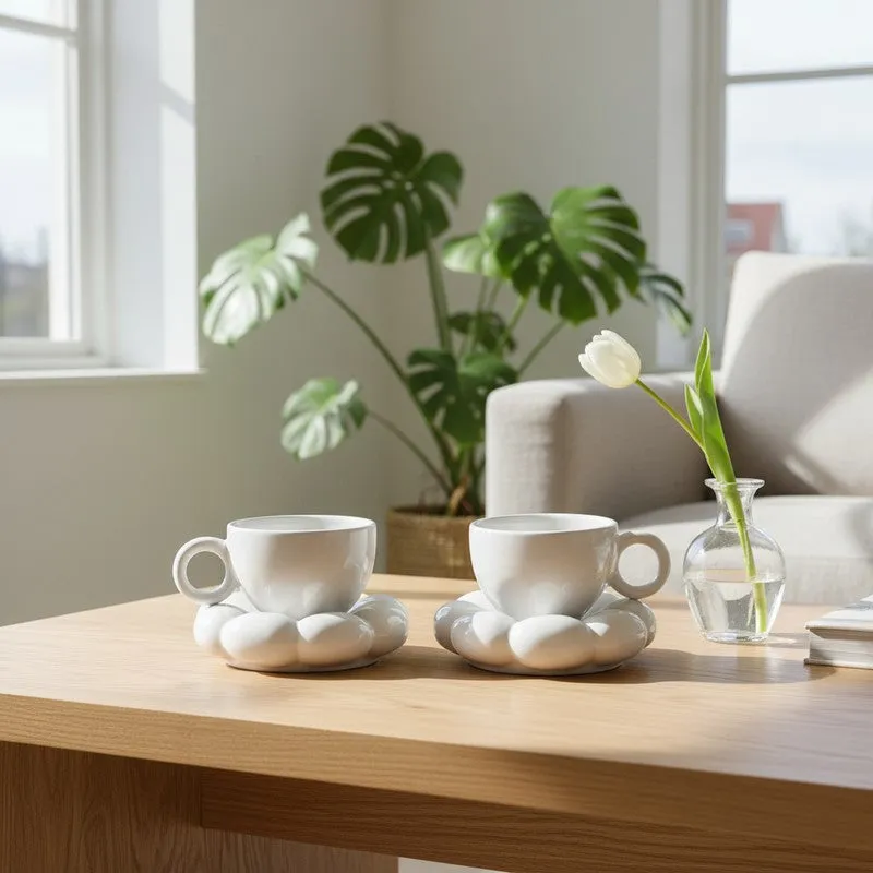 Ceramic Cup & Saucer (White/180 mL Each) - Set of Two media 1